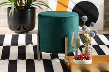 Load image into Gallery viewer, Baxton Studio Thurman Contemporary Glam and Luxe Green Velvet Fabric Upholstered and Gold Finished Metal Ottoman