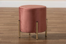 Load image into Gallery viewer, Baxton Studio Thurman Contemporary Glam and Luxe Pink Velvet Fabric Upholstered and Gold Finished Metal Ottoman