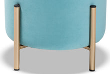 Load image into Gallery viewer, Baxton Studio Thurman Contemporary Glam and Luxe Sky Blue Velvet Fabric Upholstered and Gold Finished Metal Ottoman