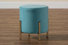 Load image into Gallery viewer, Baxton Studio Thurman Contemporary Glam and Luxe Sky Blue Velvet Fabric Upholstered and Gold Finished Metal Ottoman
