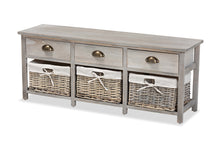 Load image into Gallery viewer, Baxton Studio Mabyn Modern and Contemporary Light Grey Finished Wood 3-Drawer Storage Bench with Baskets