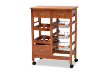 Load image into Gallery viewer, Baxton Studio Crayton Modern and Contemporary Oak Brown Finished Wood and Silver-Tone Metal Mobile Kitchen Storage Cart