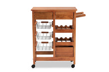 Load image into Gallery viewer, Baxton Studio Crayton Modern and Contemporary Oak Brown Finished Wood and Silver-Tone Metal Mobile Kitchen Storage Cart
