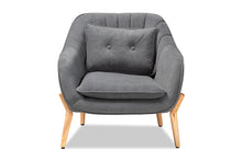 Load image into Gallery viewer, Baxton Studio Valentina Mid-Century Modern Transitional Grey Velvet Fabric Upholstered and Natural Wood Finished Armchair
