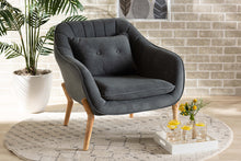 Load image into Gallery viewer, Baxton Studio Valentina Mid-Century Modern Transitional Grey Velvet Fabric Upholstered and Natural Wood Finished Armchair
