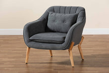 Load image into Gallery viewer, Baxton Studio Valentina Mid-Century Modern Transitional Grey Velvet Fabric Upholstered and Natural Wood Finished Armchair