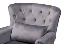 Load image into Gallery viewer, Baxton Studio Fletcher Classic and Traditional Grey Velvet Fabric Upholstered and Dark Brown Finished Wood Armchair