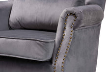 Load image into Gallery viewer, Baxton Studio Fletcher Classic and Traditional Grey Velvet Fabric Upholstered and Dark Brown Finished Wood Armchair