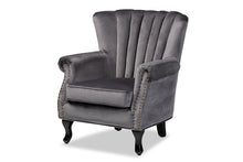 Load image into Gallery viewer, Baxton Studio Relena Classic and Traditional Grey Velvet Fabric Upholstered and Dark Brown Finished Wood Armchair
