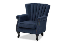 Load image into Gallery viewer, Baxton Studio Relena Classic and Traditional Navy Blue Velvet Fabric Upholstered and Dark Brown Finished Wood Armchair