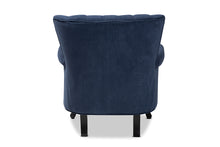 Load image into Gallery viewer, Baxton Studio Relena Classic and Traditional Navy Blue Velvet Fabric Upholstered and Dark Brown Finished Wood Armchair