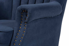 Load image into Gallery viewer, Baxton Studio Relena Classic and Traditional Navy Blue Velvet Fabric Upholstered and Dark Brown Finished Wood Armchair