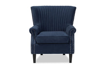 Load image into Gallery viewer, Baxton Studio Wilhelm Classic and Traditional Navy Blue Velvet Fabric Upholstered and Dark Brown Finished Wood Armchair