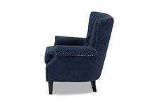 Load image into Gallery viewer, Baxton Studio Wilhelm Classic and Traditional Navy Blue Velvet Fabric Upholstered and Dark Brown Finished Wood Armchair