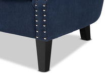 Load image into Gallery viewer, Baxton Studio Wilhelm Classic and Traditional Navy Blue Velvet Fabric Upholstered and Dark Brown Finished Wood Armchair