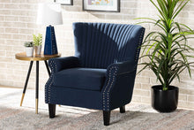 Load image into Gallery viewer, Baxton Studio Wilhelm Classic and Traditional Navy Blue Velvet Fabric Upholstered and Dark Brown Finished Wood Armchair