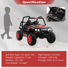 Load image into Gallery viewer, 12V Kids UTV Ride on Car with 2.4G Remote Control Music and LED Lights-Red