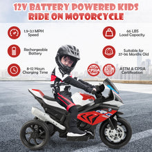 Load image into Gallery viewer, 12V Licensed BMW Kids Motorcycle Ride-On Toy for 37-96 Months Old Kids-Red