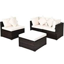 Load image into Gallery viewer, 4 Pcs Ottoman Garden Deck Patio Rattan Wicker Furniture Set Cushioned Sofa-White