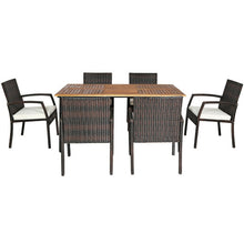 Load image into Gallery viewer, 7PCS Patio Rattan Cushioned Dining Set with Umbrella Hole