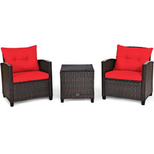 Load image into Gallery viewer, 3 Pcs Patio Rattan Furniture Set Cushioned Conversation Set Coffee Table-Red