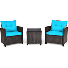 Load image into Gallery viewer, 3 Pcs Patio Rattan Furniture Set Cushioned Conversation Set Coffee Table-Turquoise