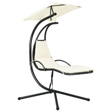 Load image into Gallery viewer, Patio Hanging Hammock Chaise Lounge Chair with Canopy Cushion for Outdoors-Beige