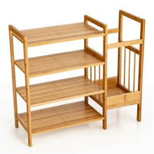 Load image into Gallery viewer, 4-Tier Bamboo Shoe Rack Organiser with Umbrella Holder-Natural