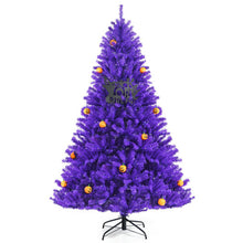 Load image into Gallery viewer, Artificial Prelit Purple Halloween Tree with Orange Lights and Pumpkin Ornaments-7'