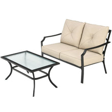 Load image into Gallery viewer, 2 Pieces Patio Outdoor Cushioned Sofa Bench with Coffee Table-Beige
