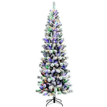 Load image into Gallery viewer, 8 Feet Pre-Lit Hinged Snow Flocked Christmas Tree with Remote Control
