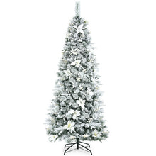 Load image into Gallery viewer, Pre-lit Snow Flocked Christmas Tree with Berries and Poinsettia Flowers-7'