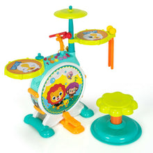 Load image into Gallery viewer, 3 Pieces Electric Kids Drum Set with Microphone Stool Pedal