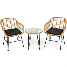 Load image into Gallery viewer, 3 Pieces Rattan Furniture Set with Cushioned Chair Table-Black