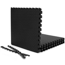 Load image into Gallery viewer, 12 Pieces Puzzle Interlocking Flooring Mat with Anti-slip and Waterproof Surface-Black