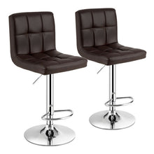 Load image into Gallery viewer, Set of 2 Square Swivel Adjustable PU Leather Bar Stools with Back and Footrest-Coffee