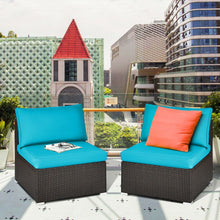 Load image into Gallery viewer, 2 Pieces Patio Rattan Armless Sofa Set with 2 Cushions and 2 Pillows-Blue