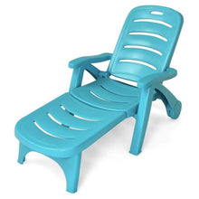 Load image into Gallery viewer, 5 Position Adjustable Folding Lounger Chaise Chair on Wheels-Turquoise