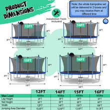 Load image into Gallery viewer, 12/14/15/16 Feet Outdoor Recreational Trampoline with Ladder and Enclosure Net-15 ft
