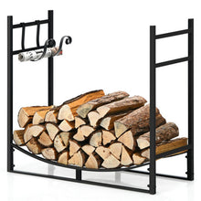Load image into Gallery viewer, 33 Inch Firewood Rack with Removable Kindling Holder Steel Fireplace Wood