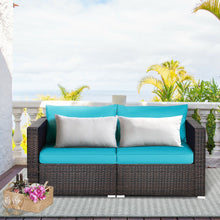 Load image into Gallery viewer, 2PCS Patio Rattan Sectional Conversation Sofa Set-Blue