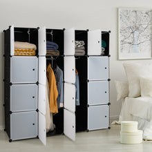 Load image into Gallery viewer, 16-Cube Storage Organizer with 16 Doors and 2 Hanging Rods-Black