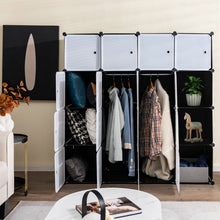 Load image into Gallery viewer, 16-Cube Storage Organizer with 16 Doors and 2 Hanging Rods-Black