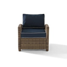 Load image into Gallery viewer, Bradenton 3Pc Outdoor Wicker Conversation Set Navy/Weathered Brown - Loveseat, Arm Chair, & Coffee Table