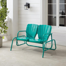 Load image into Gallery viewer, Ridgeland Outdoor Metal Loveseat Glider Turquoise Gloss
