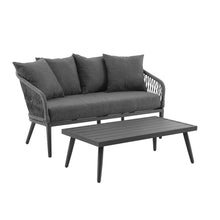 Load image into Gallery viewer, Dover 2Pc Outdoor Rope Conversation Set Charcoal/Matte Black - Loveseat & Coffee Table