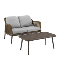 Load image into Gallery viewer, Haven 2Pc Outdoor Wicker Conversation Set Light Gray/Light Brown - Loveseat & Coffee Table