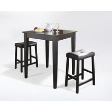 Load image into Gallery viewer, 3Pc Pub Dining Set W/Upholstered Saddle Stools Black - Pub Table & 2 Counter Stools