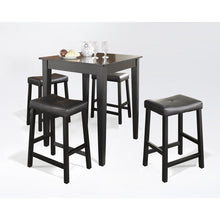 Load image into Gallery viewer, 5Pc Pub Dining Set W/Upholstered Saddle Stools Black - Pub Table & 4 Counter Stools