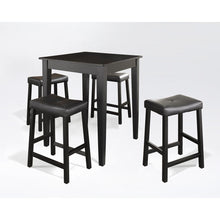 Load image into Gallery viewer, 5Pc Pub Dining Set W/Upholstered Saddle Stools Black - Pub Table & 4 Counter Stools